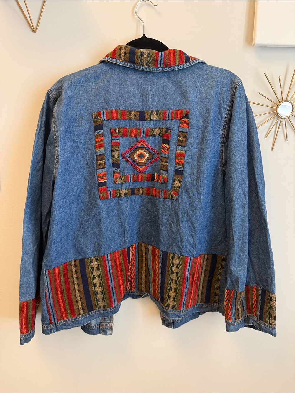 Western Embroidered Pattern Denim Jacket - Blue